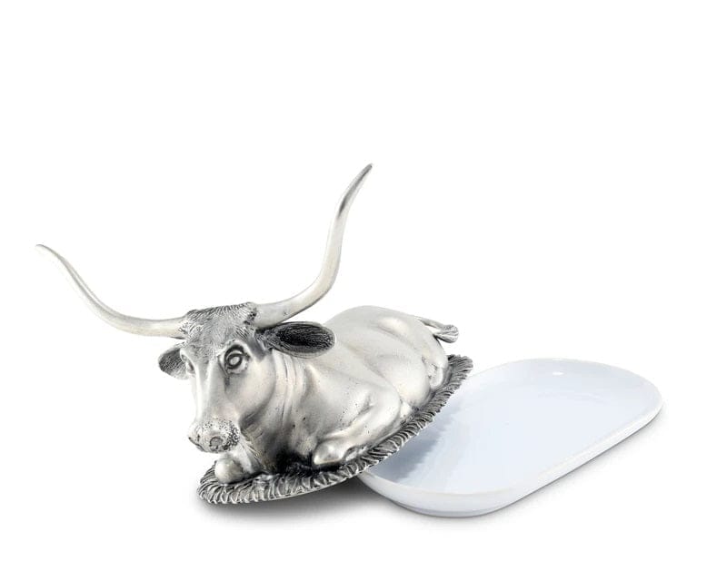 Pewter & Stoneware Longhorn Butter Dish - Your Western Decor