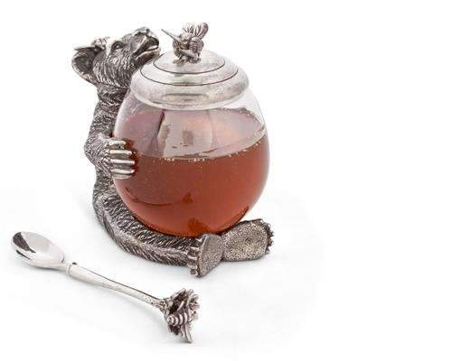 Pewter Bear and glass honey pot - Your Western Decor