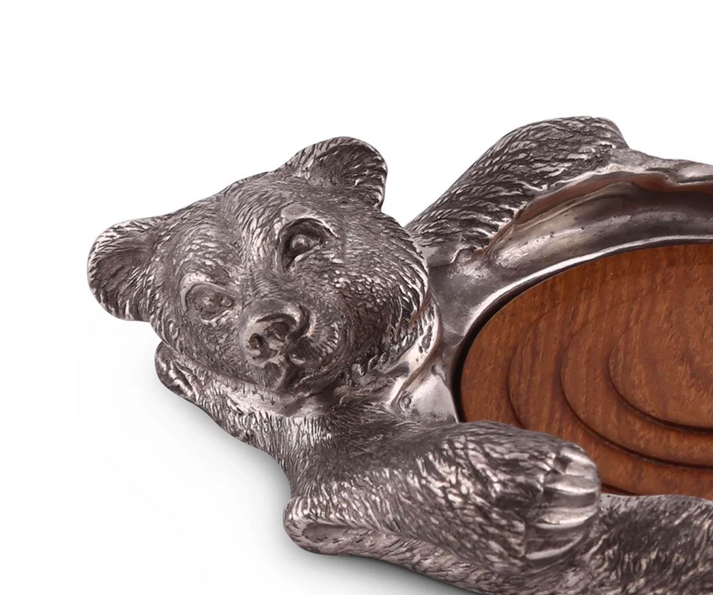Pewter Bear Wine Bottle Coaster detail - Your Western Decor