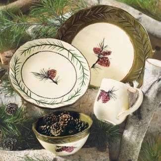 Pine cone printed stoneware dinnerware set. Your Western Decor