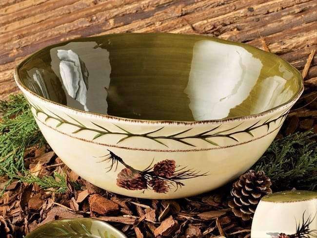 Pine cone printed ceramic serving bowl. Your Western Decor