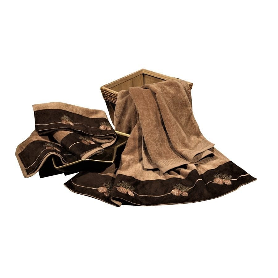 Embroidered Pine Cone Mocha Towel Set - Your Western Decor