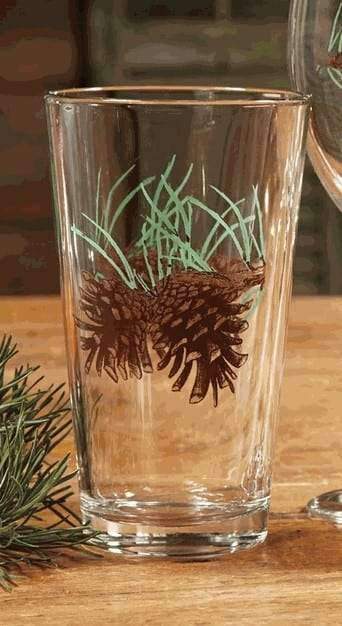 Pine cone printed water glasses. Your Western Decor