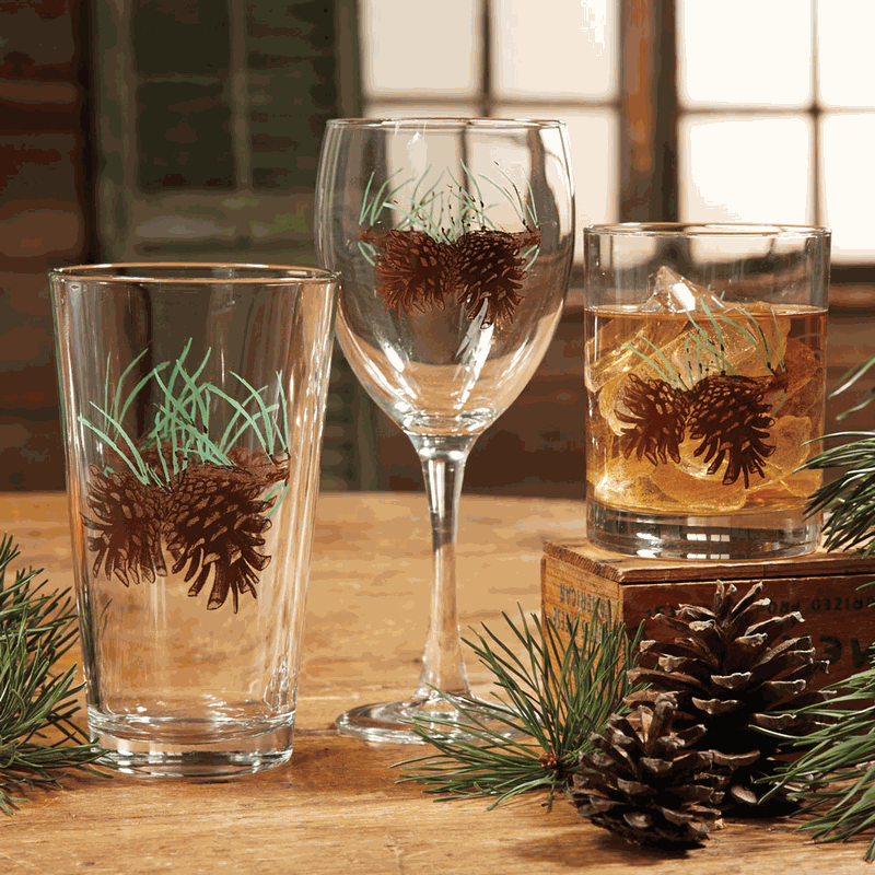pine cone printed glassware. Your Western Decor