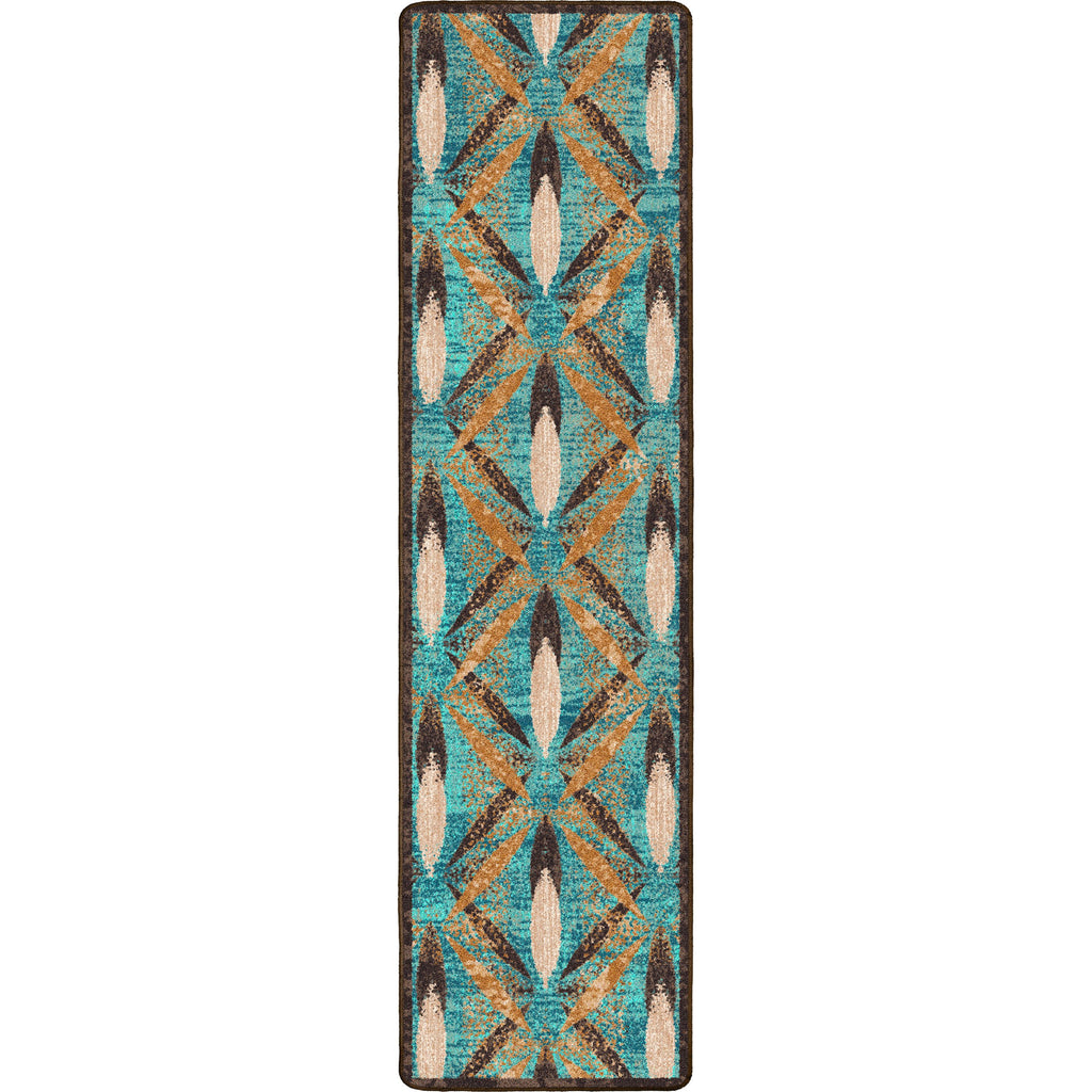 Plumas Turquoise Feathered Floor Runner - American Made Floor Coverings - Your Western Decor