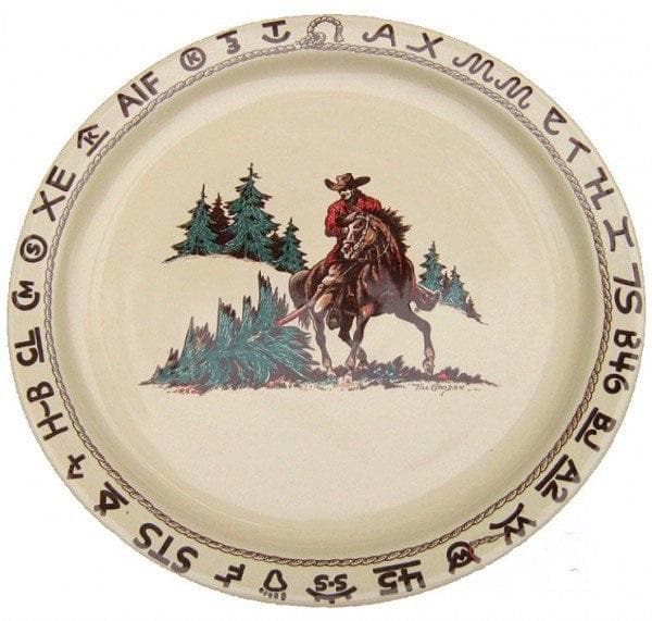 Western Christmas serving platter - China w/ brands, rope, cowboy, horse - Made in the USA - Your Western Decor