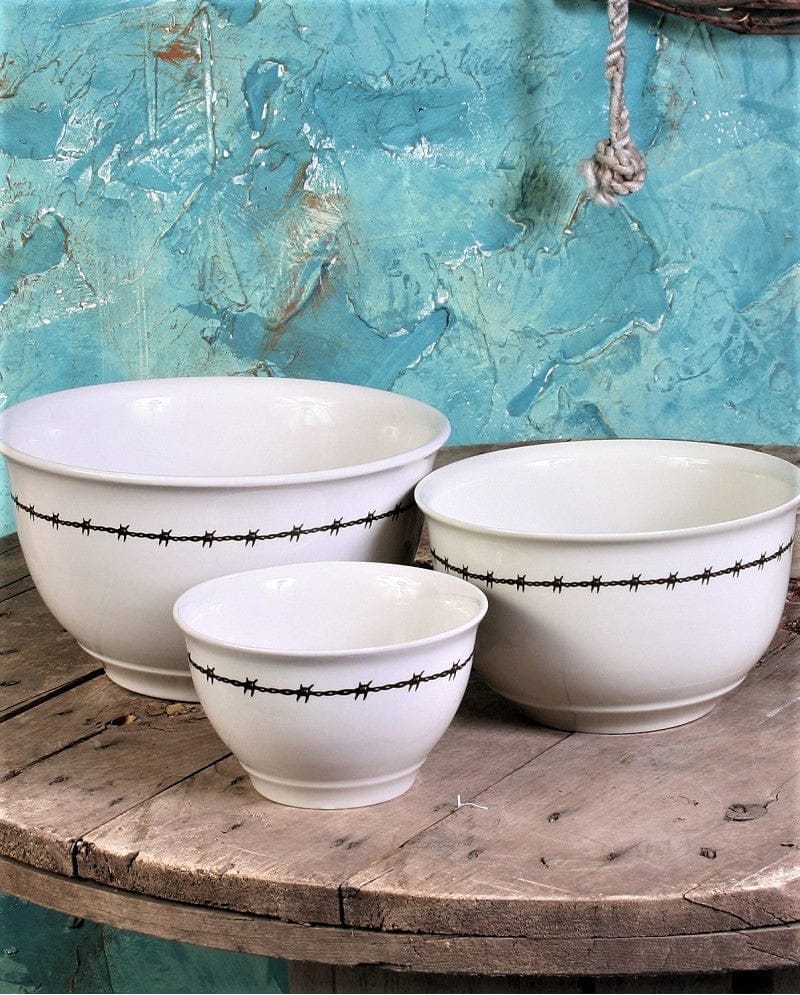 Barbed wire printed stoneware kitchen mixing bowls - Your Western Decor