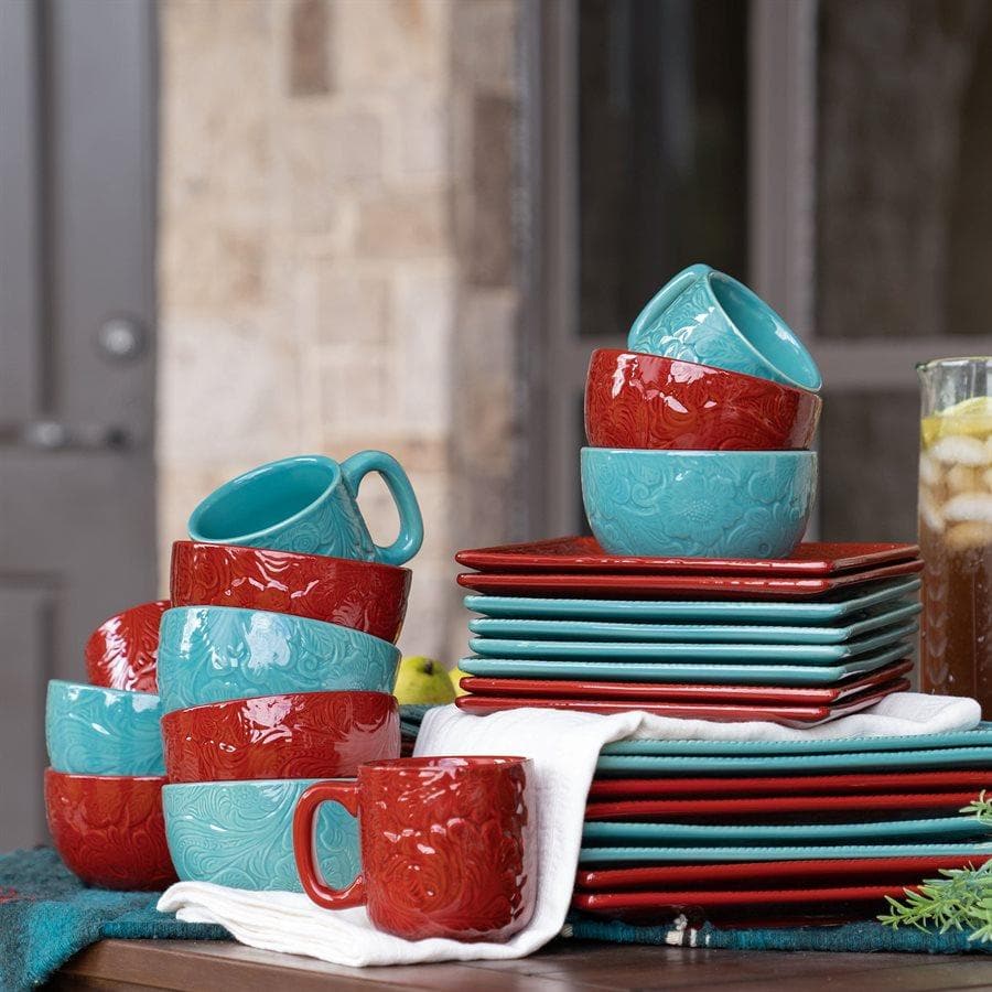 turquoise and red embsossed ceramic dinnerware. Your Western Decor