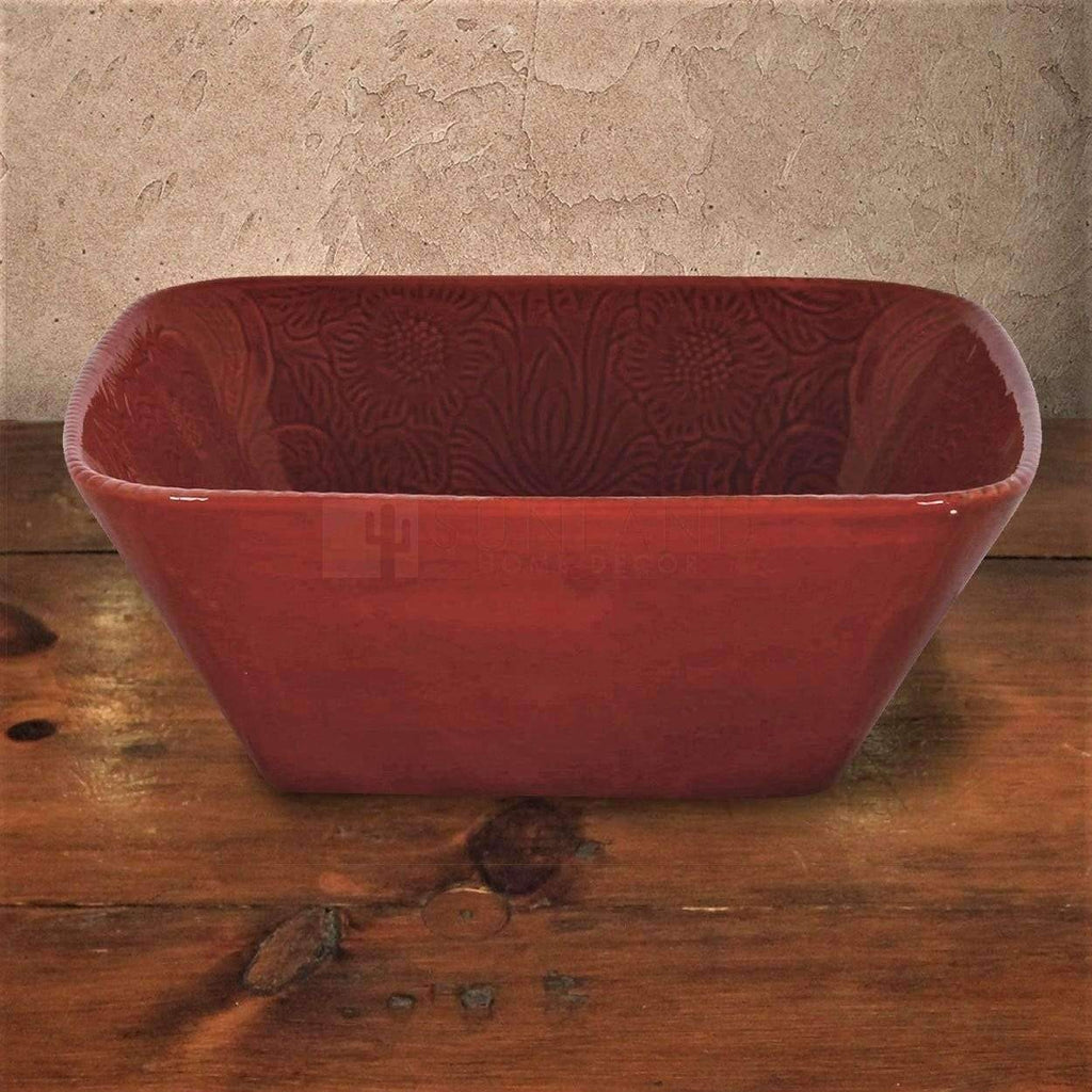 tooled floral square serving bowl - Your Western Décor