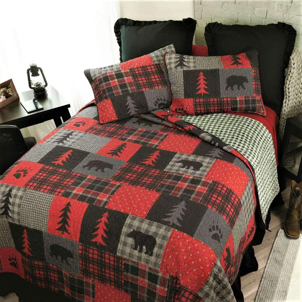 Red Bear Quilted Bedding - Reversible