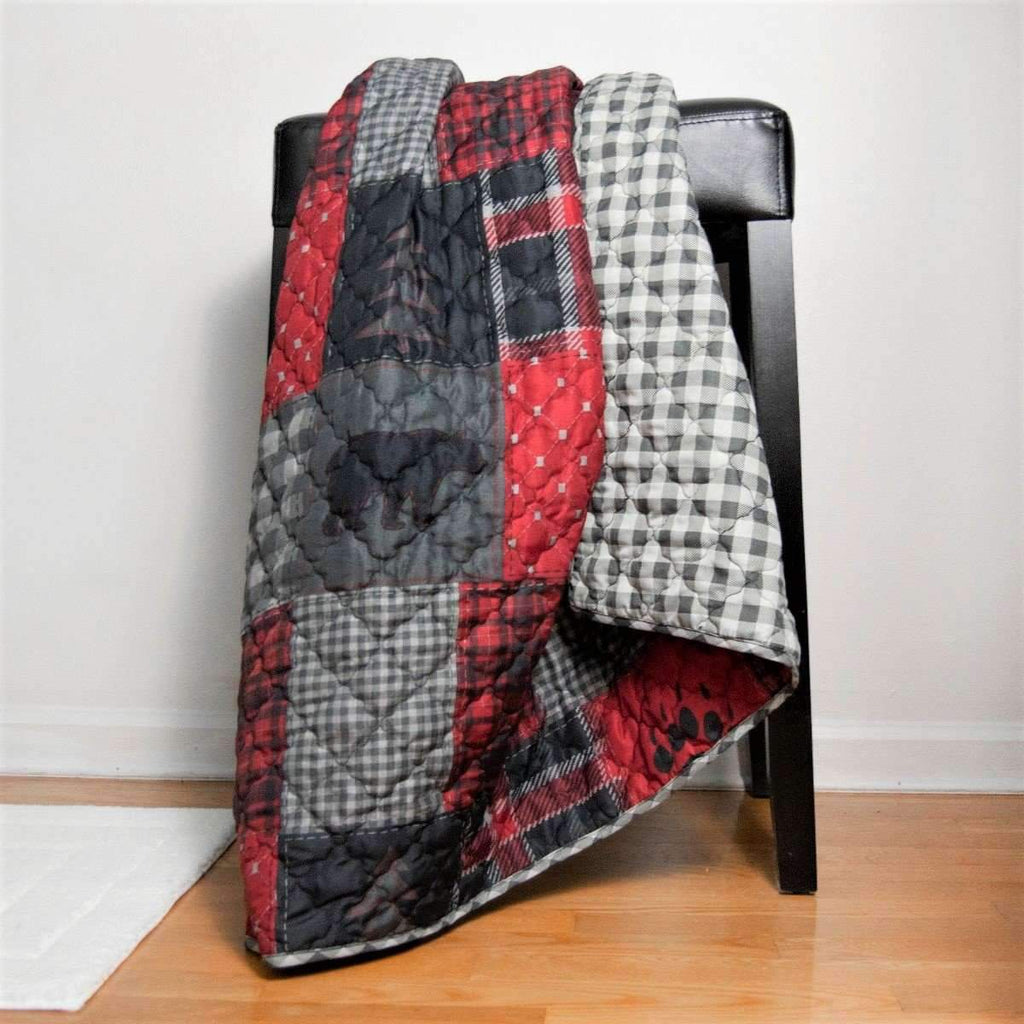 Red Bear Quilted Throw Blanket