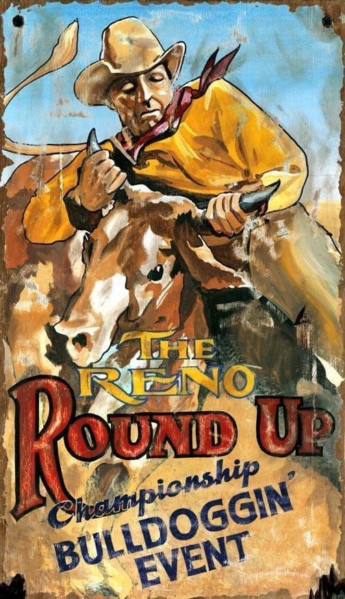 Reno Round Up Vintage Rodeo Sign feating the bulldoggin' event - Your Western Decor & Design