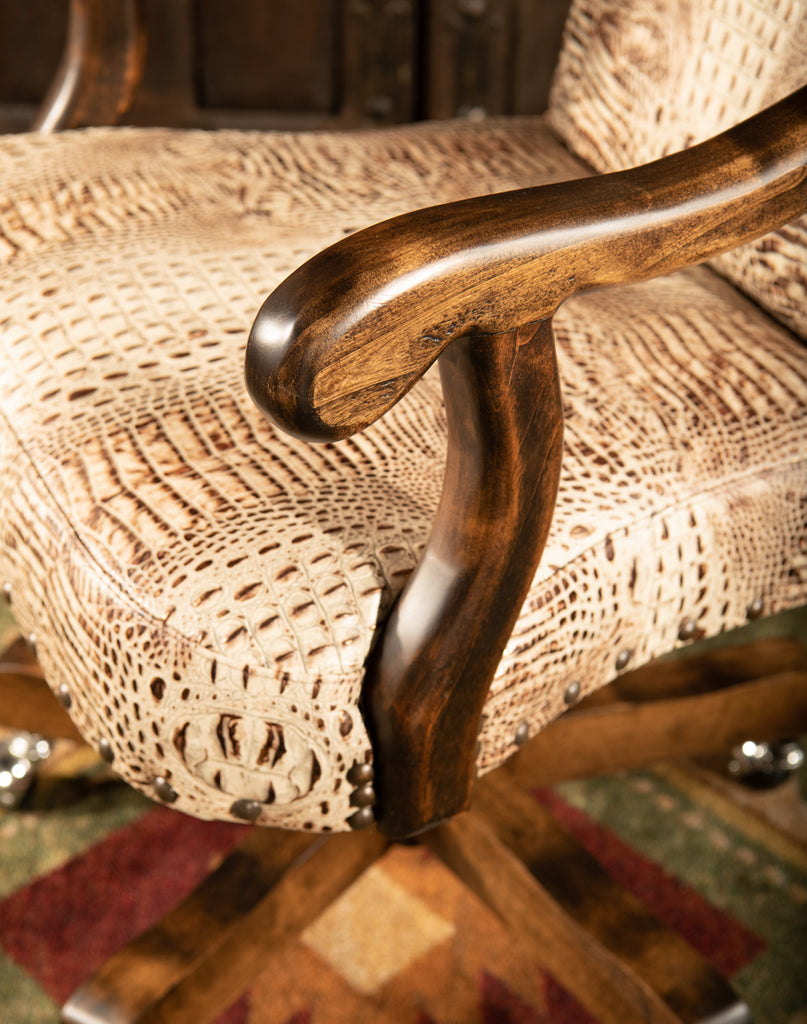 Riata Ivory Croc Leather Desk Chair - Your Western Decor