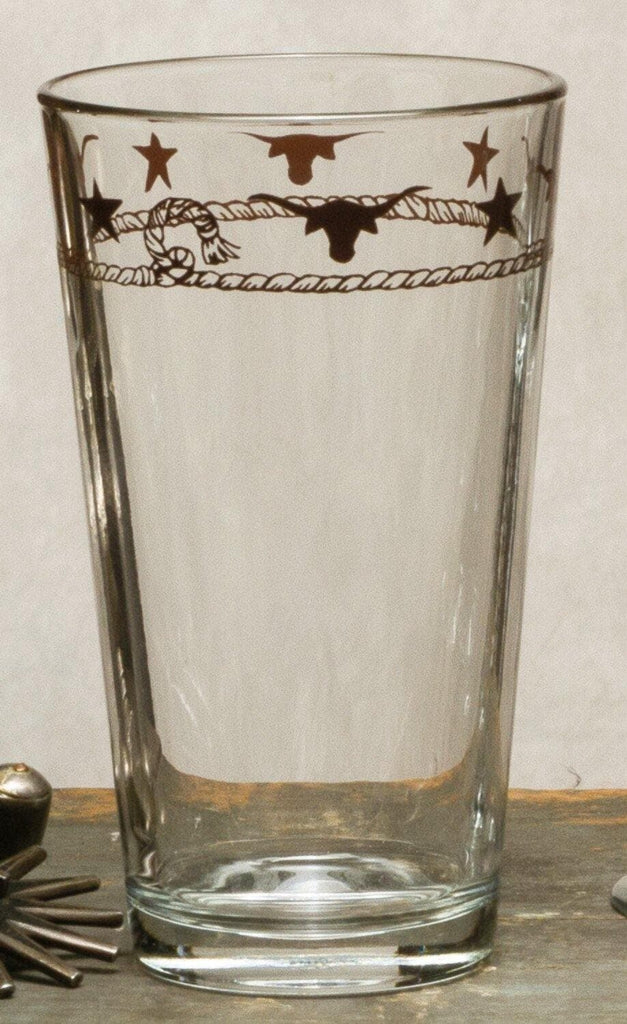 High clarity western pint glasses with printed rope, stars and steers - Made in the USA - Your Western Decor