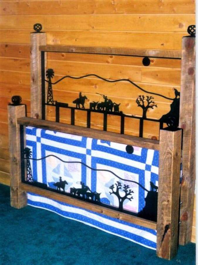 Rustic wood posts and western iron frame bed - Custom made in the USA - Your Western Decor