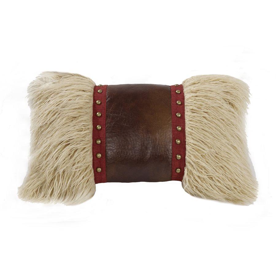Mongolian Faux Fur Studded Accent Pillow - Your Western Decor