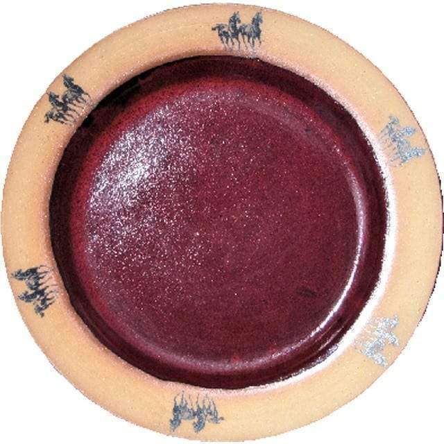 Red and terra cotta handmade pottery dinnerware with horses. Made in the USA. Your Western Decor, LLC