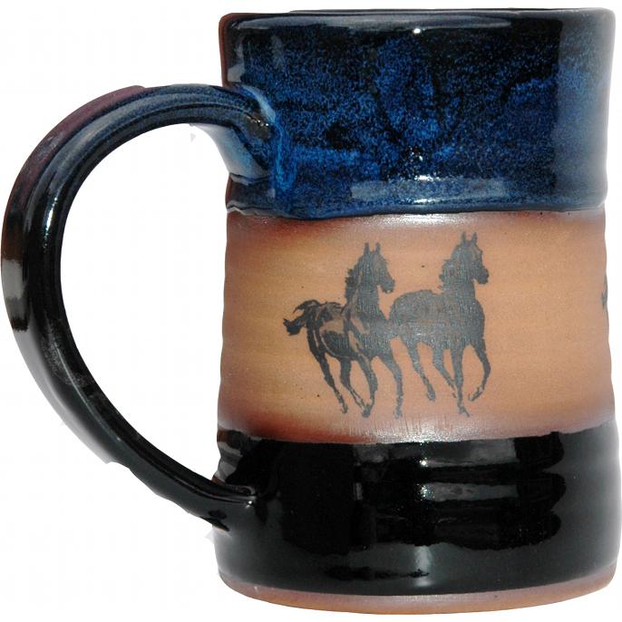 Handmade pottery running horses drink tankard. Made in the USA - Your Western Decor