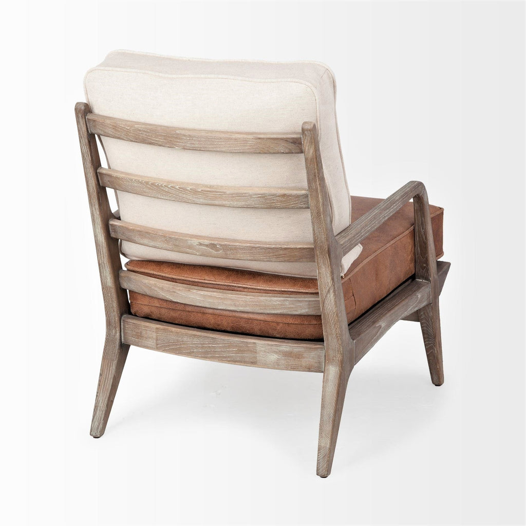 Rustic Boho Accent Chair Ladder Back - Leather and Linen - Your Western Decor, LLC