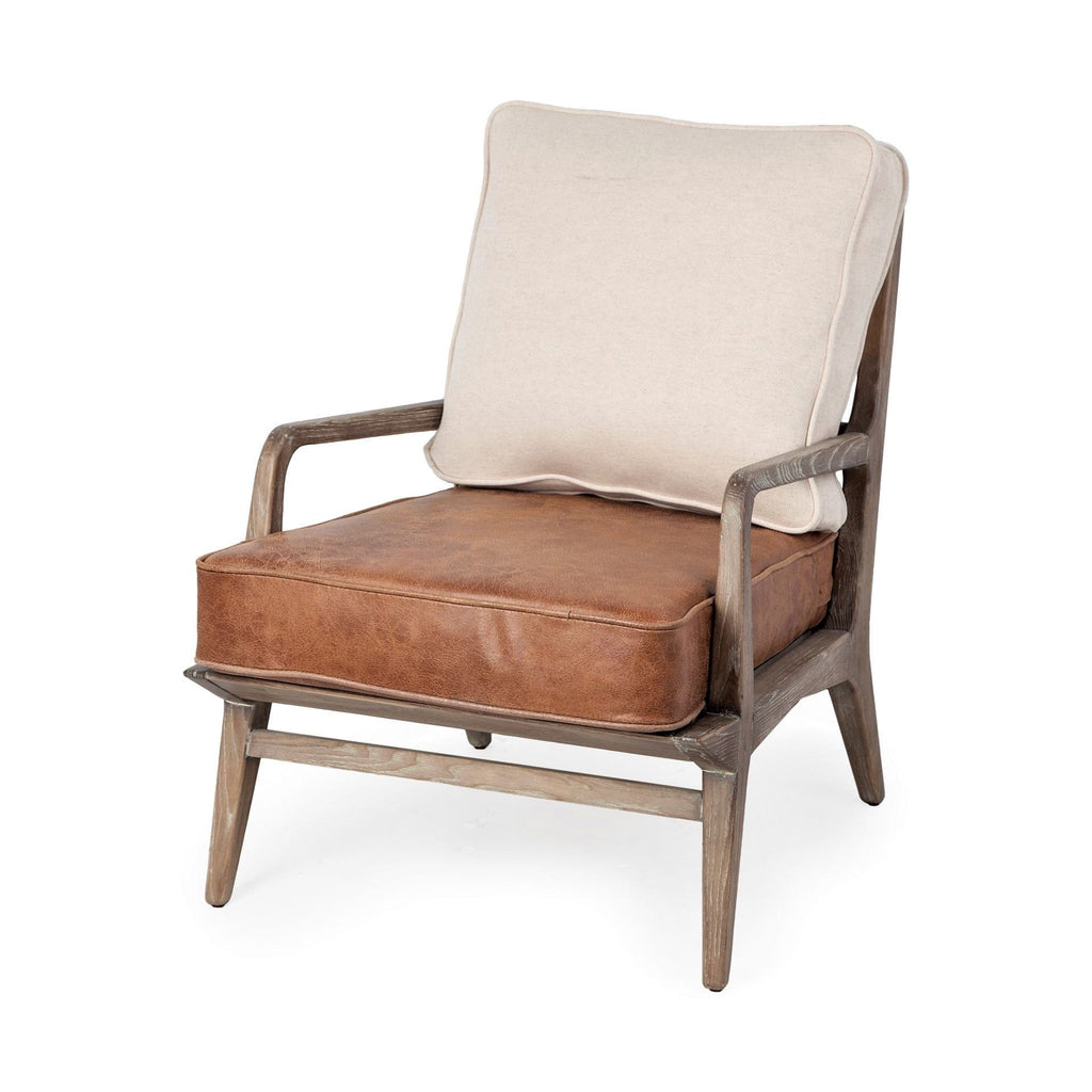 Rustic Boho Accent Chair - Leather and Linen - Your Western Decor, LLC