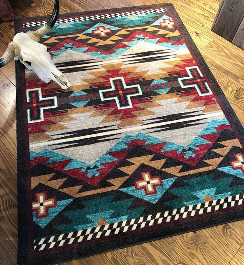 colorful cross and southwestern area rug - made in the USA - Your Western Decor
