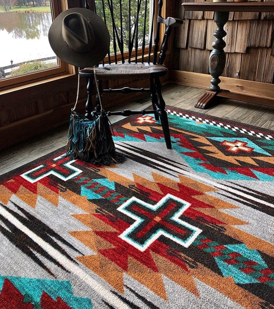 rustic cross colorful southwestern area rug - made in the USA - Your Western Decor