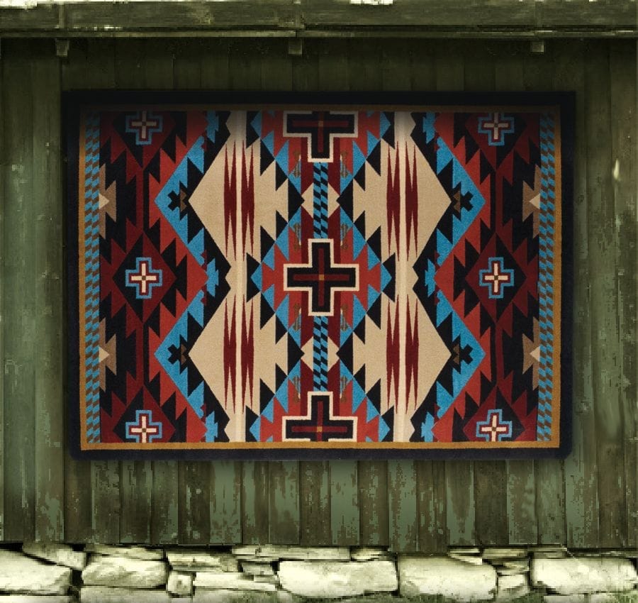 Rustic Cross Southwest Area Rug Blue - Made in the USA - Your Western Decor