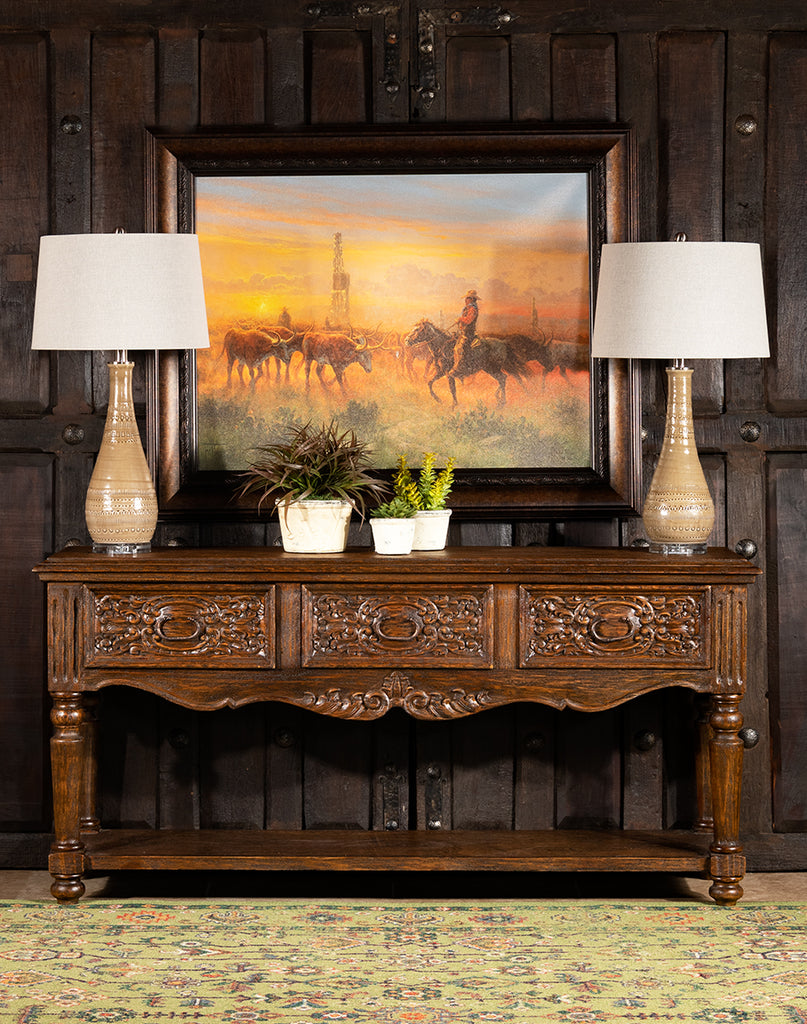Rustic Hand Carved Console Entry Table - Your Western Decor