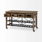 farmhouse kitchen storage island on locking castors shown with 4 drawers open 