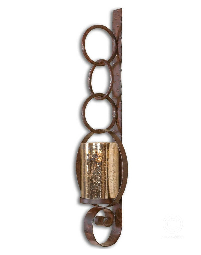 Rustic Iron & Glass Candle Wall Sconce - Your Western Decor