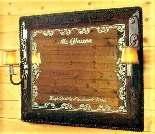 rustic iron mirror with rawhide sconce lights western lodge wall decor lighted mirror USA made