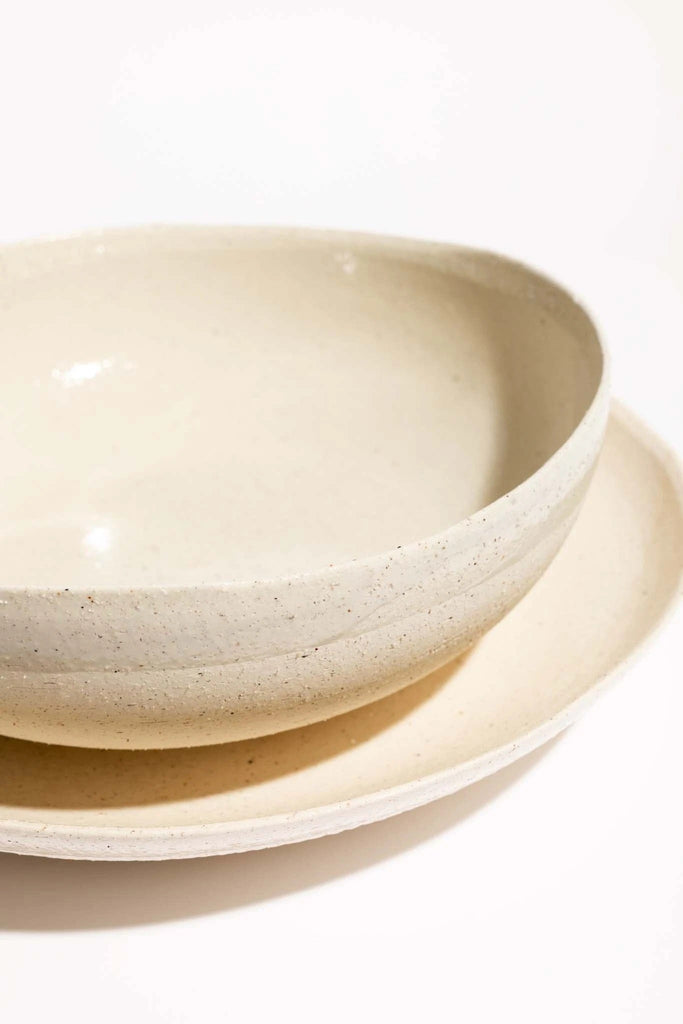 Hand throw sandstone serving bowl and serving platter. Your Western Decor, LLC
