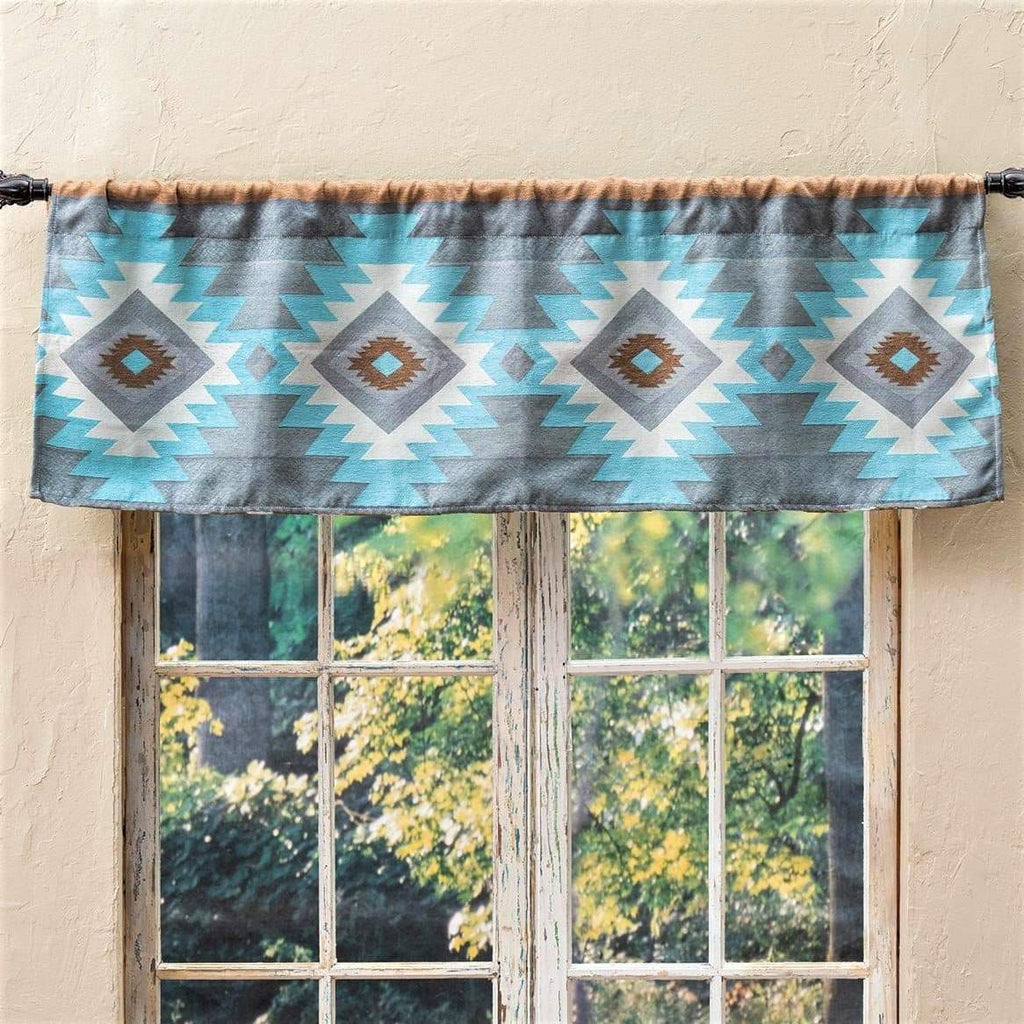 Blue and tan southwestern design valance. Your Western Decor