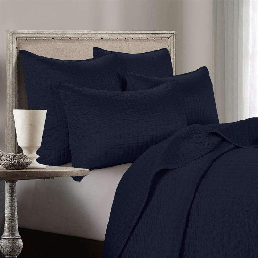 Navy Blue satin quilted coverlet and pillow shams - Your Western Decor