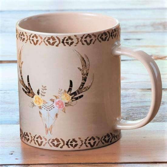 Sedona summer deer skull and floral coffee mugs - Your Western Decor