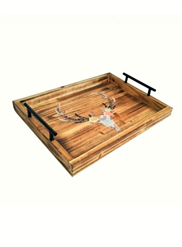 Floral and deer skul painted wood serving tray. Your Western Decor