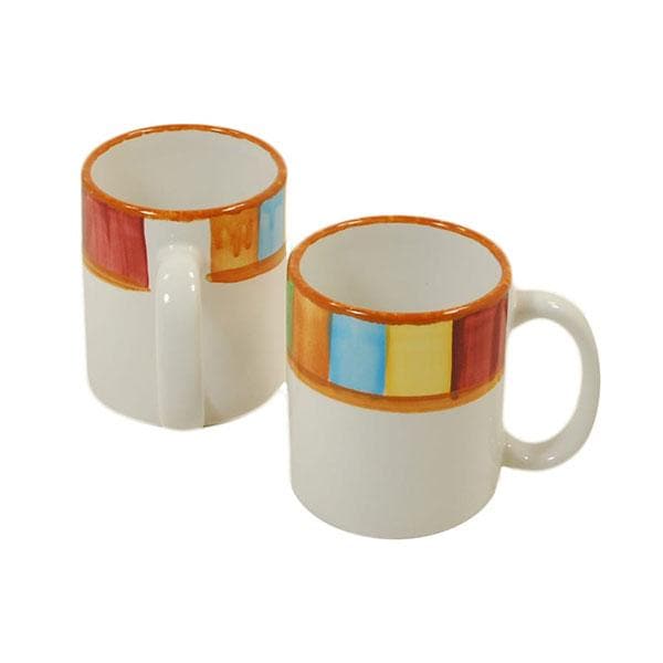 Hand painted white and serape painted coffee mugs. Made in the USA. Your Western Decor