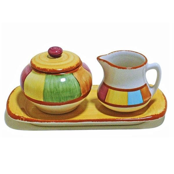 Southwestern serape, hand painted creamer, sugar pot and tray set. Made in the USA. Your Western Decor