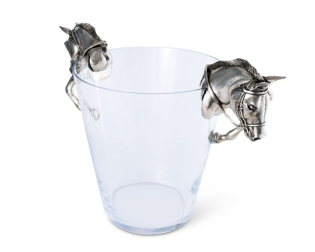 Trophy pewter horse and glass champagne ice tub. Your Western Decor