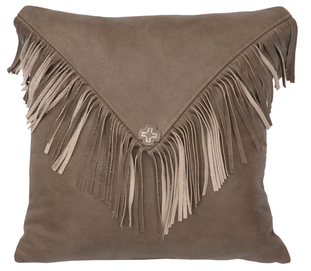 Silver Fox Leather Fringed Throw Pillow made in the USA - Your Western Decor