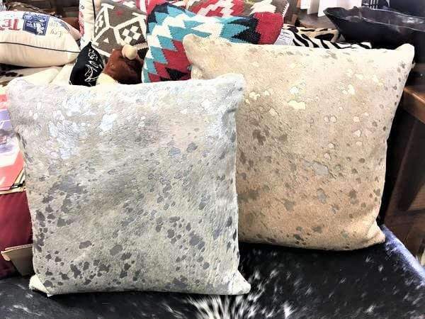Silver and gold metallic cowhide throw pillows - Your Western Decor, LLC