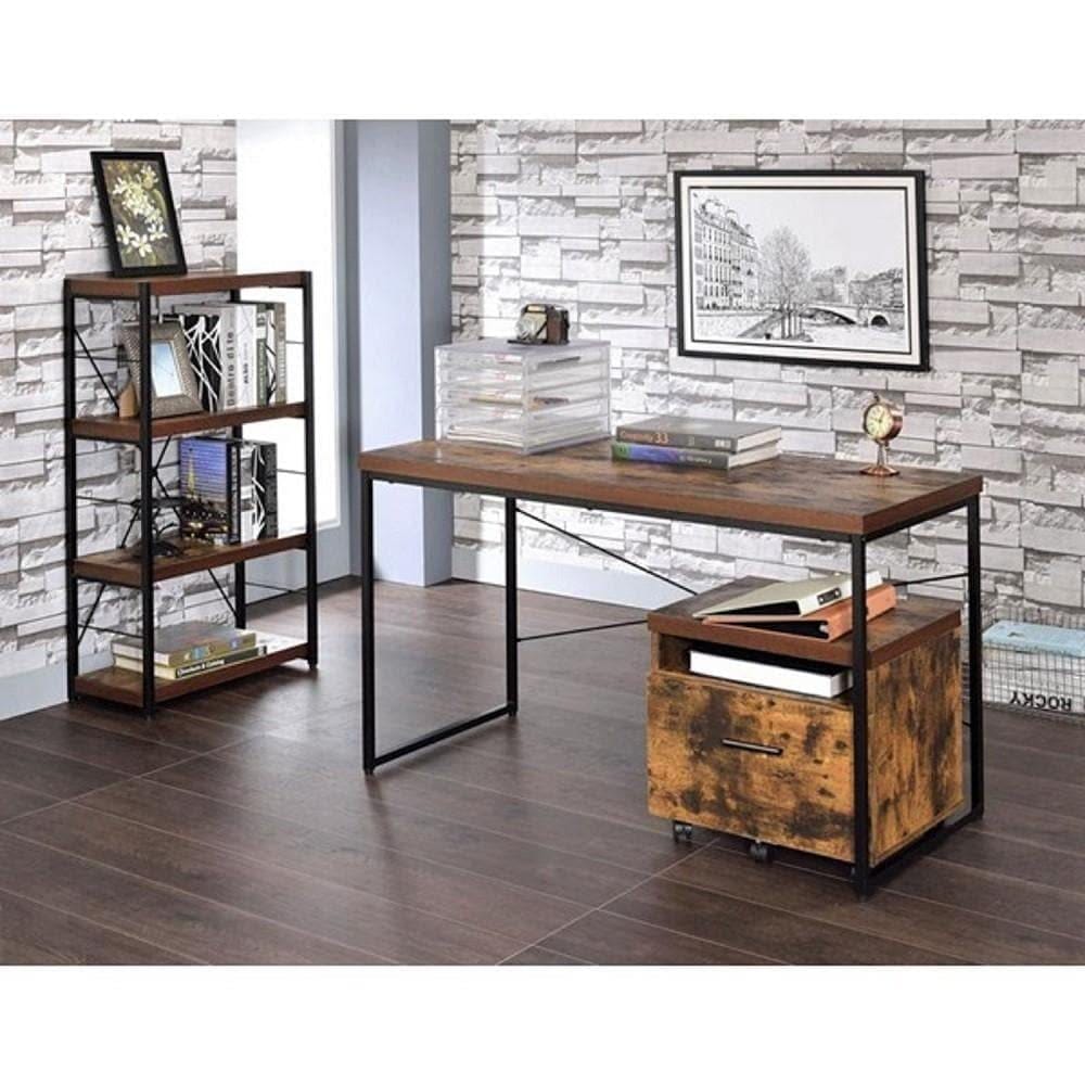 Rustic weathered oak writing desk, shelving and file cabinet. Your Western Decor