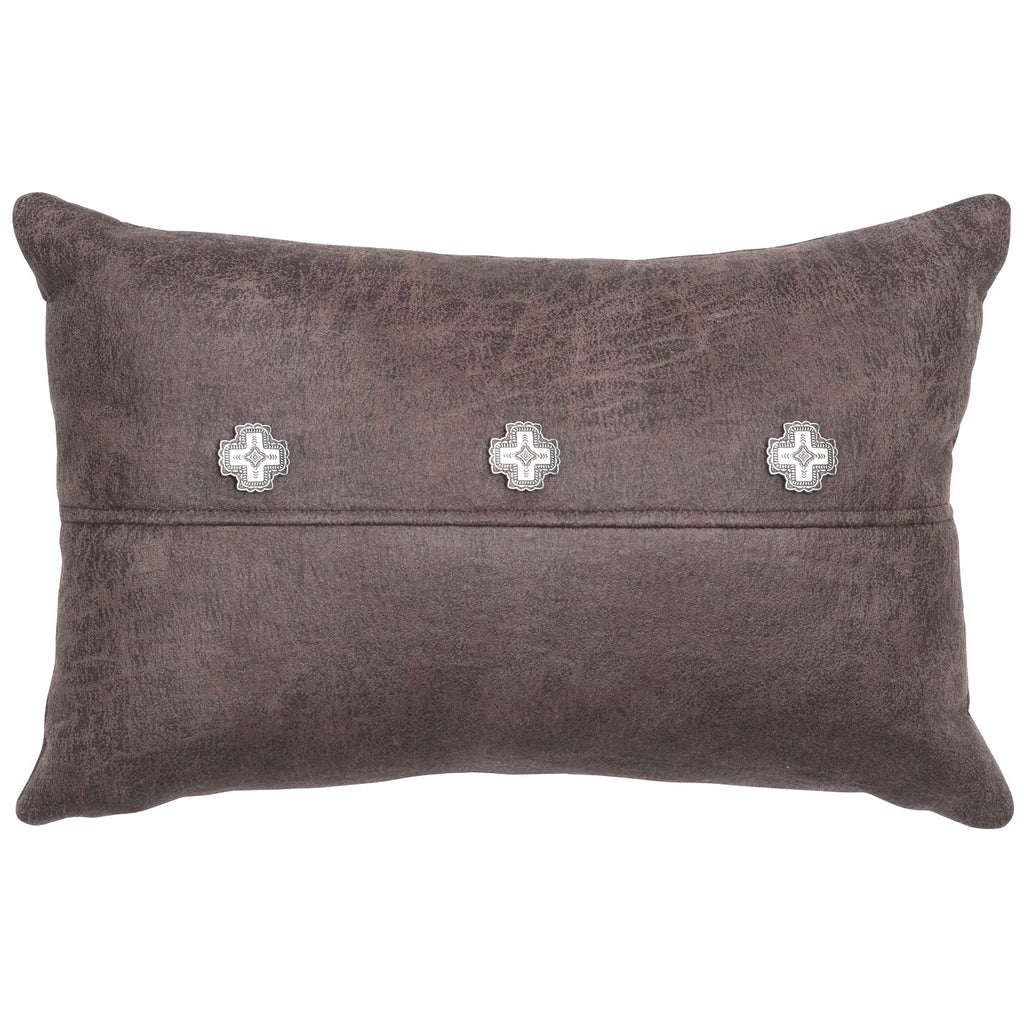 Smoke Faux Leather Accent Pillow with conchos, made in the USA - Your Western Decor