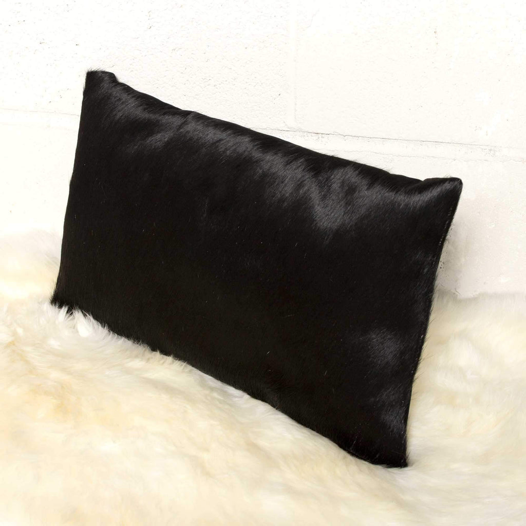 Solid black rectangle cowhide accent pillow. Handmade. Your Western Decor
