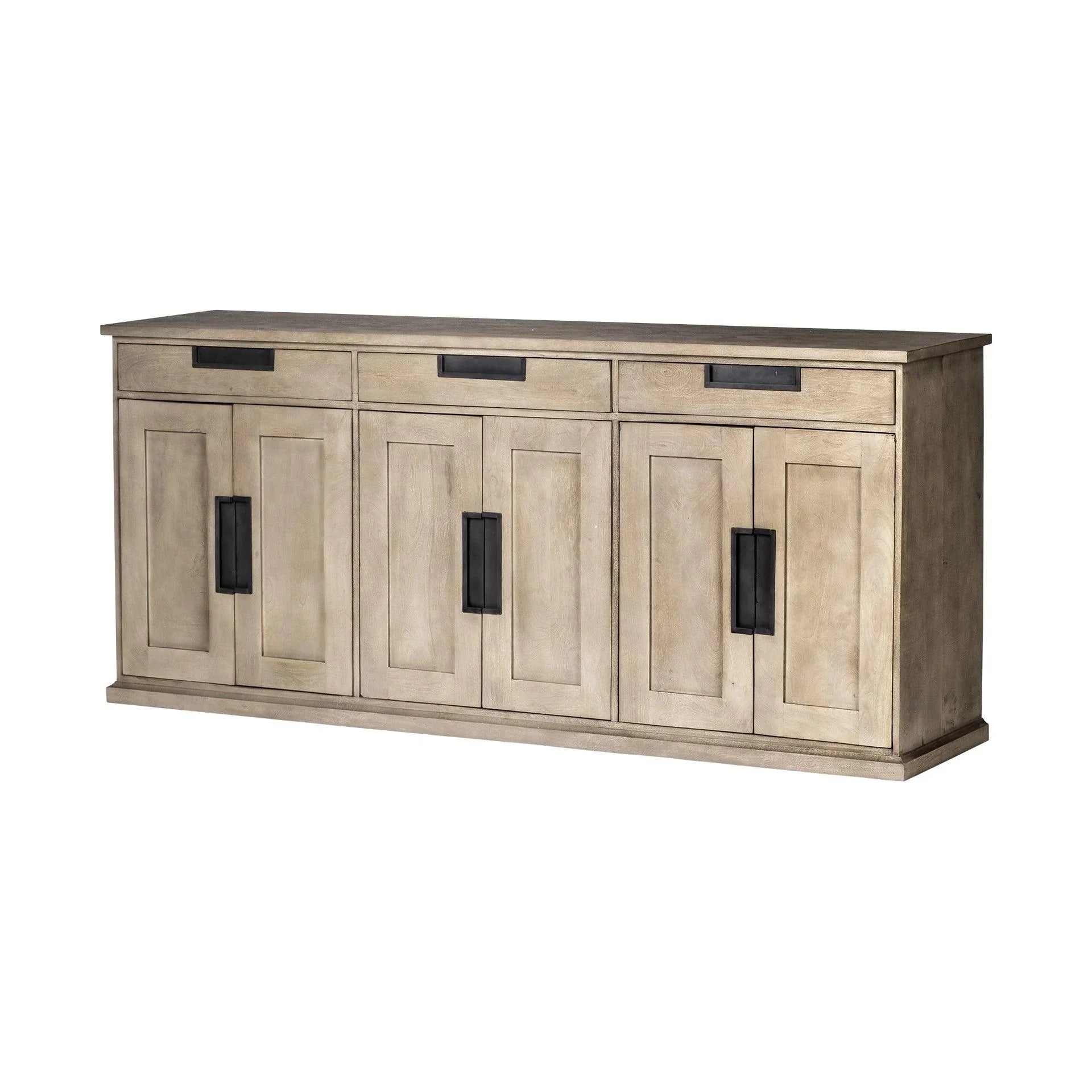 Solid mango wood sideboard cabinet with drawers and cabinet storage