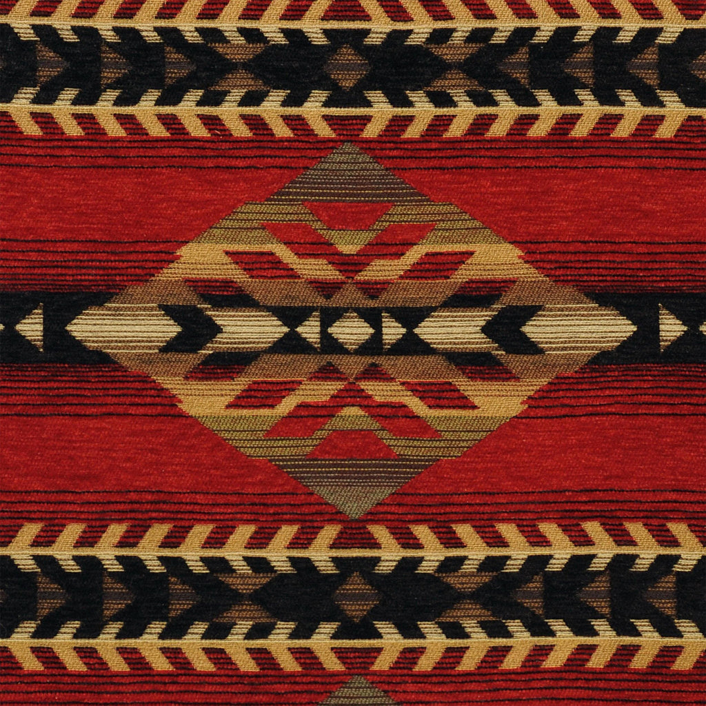 Southwest Sorrel red, black, tan woven chenille fabric swatch. Made in the USA. Your Western Decor
