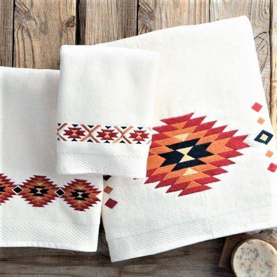 Southwestern soul embroidered cream towel sets. Your Western Decor