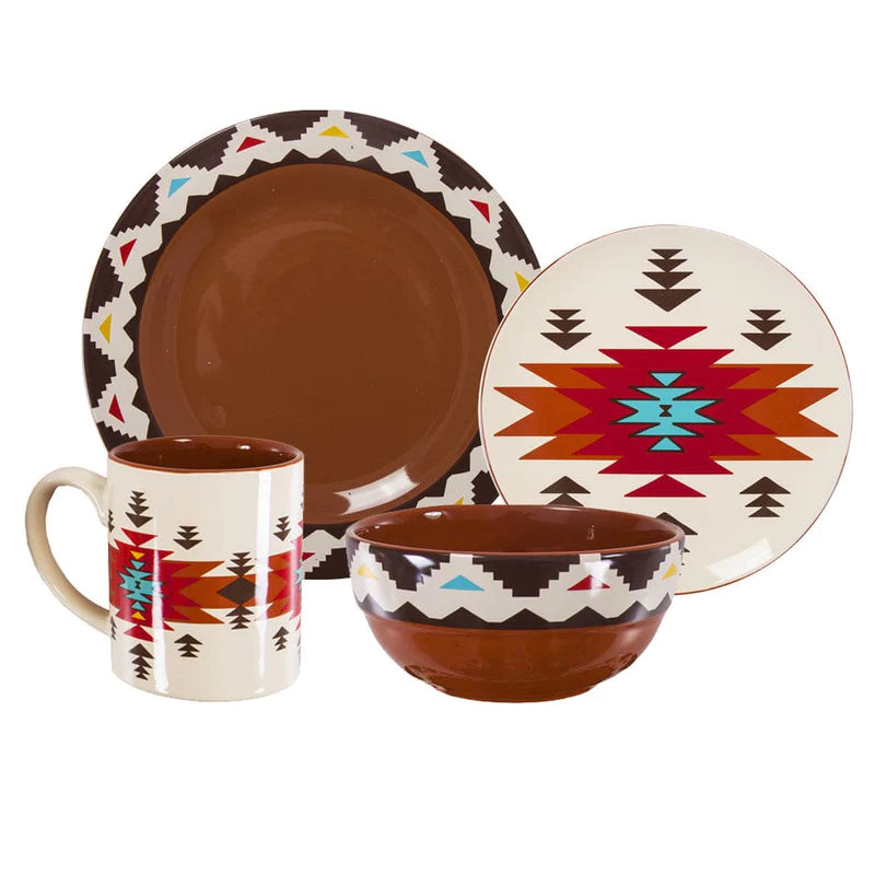 Southwestern Soul Dinnerware - Aztec Design Ceramic Dinnerware 16-pc Set - Your Western Decor