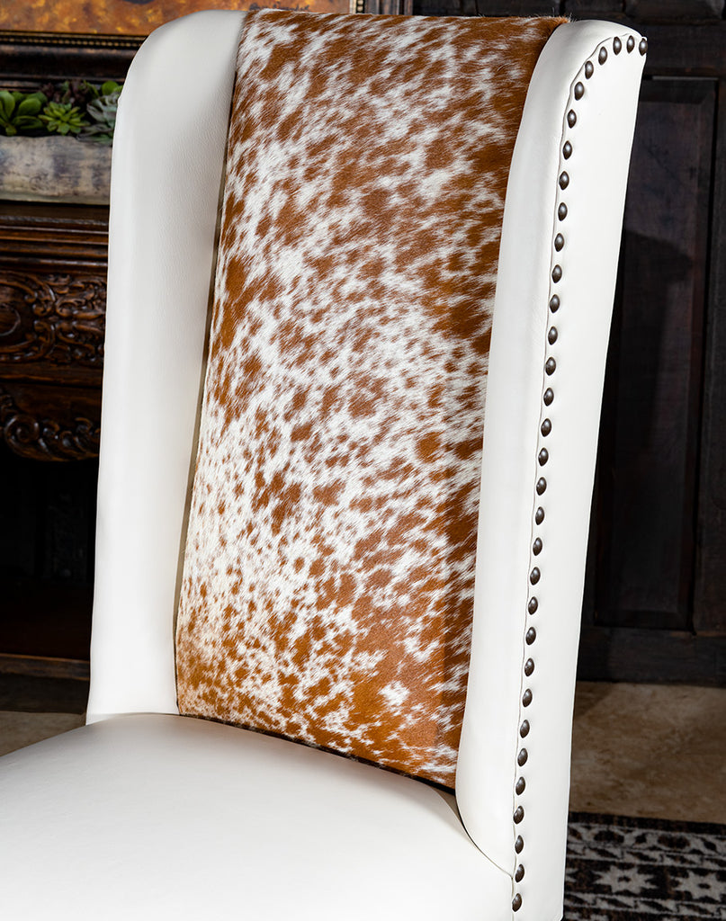 Luxury White Leather Dining Chair with Longhorn Hide