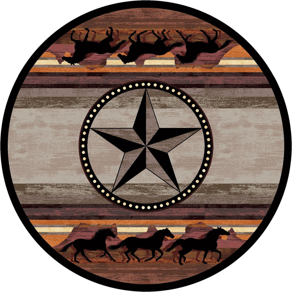Star Stampede Western 8' Round Area Rug - Made in the USA - Your Western Decor